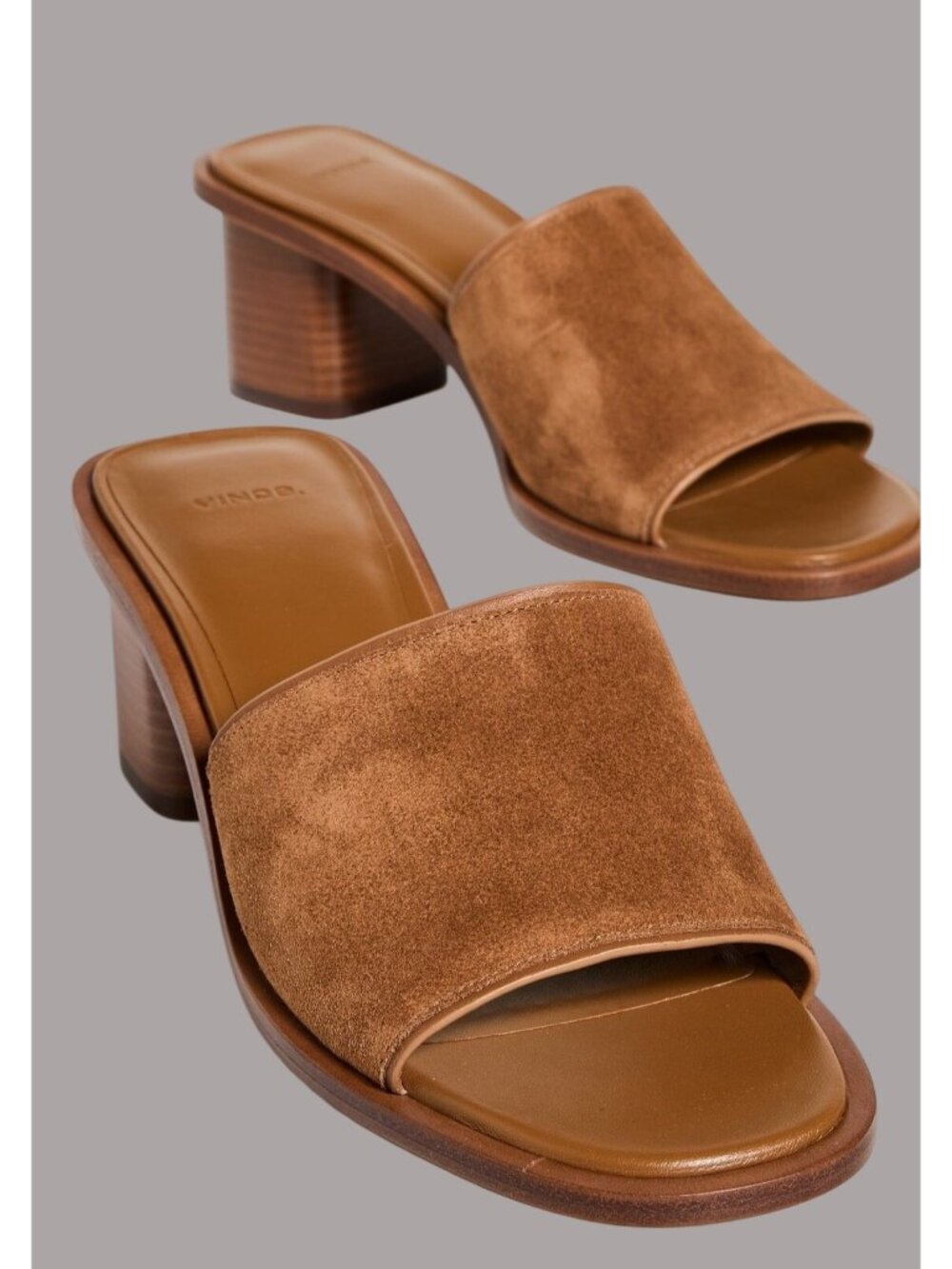 Vince Heeled Sandals Suede Mules Size 11 Tan Block Heel Slip-On Pre-Owned - Picture 1 of 9